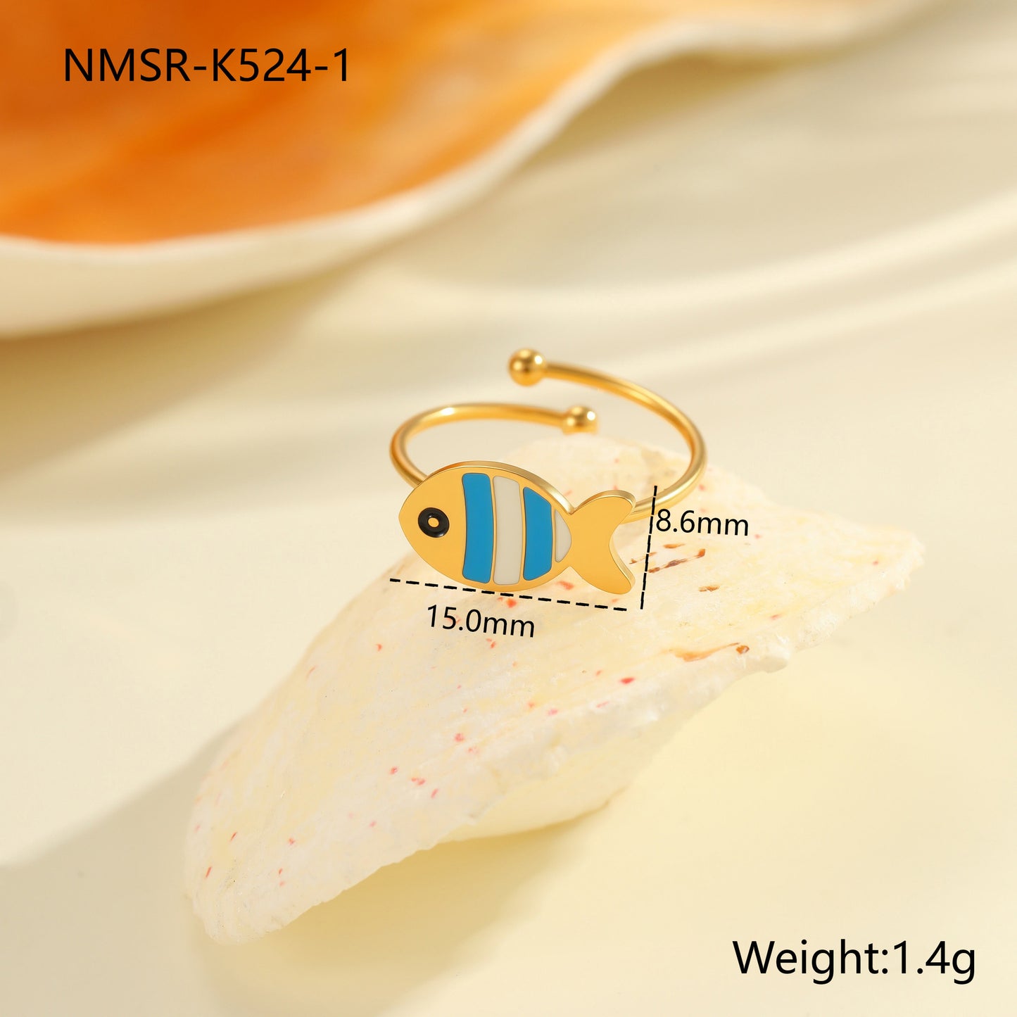 Anillo de Acero Inoxidable con Esmalte Floral Minimalista y Baño de Oro de 18K, Banda Abierta Ajustable para Mujer