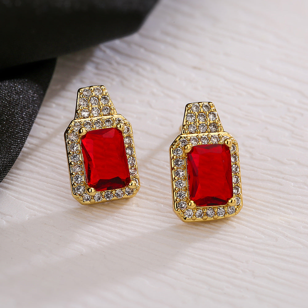 Minimalist Square Zircon Stud Earrings for Women in Copper with Gold Plating and Micro-Pave Setting