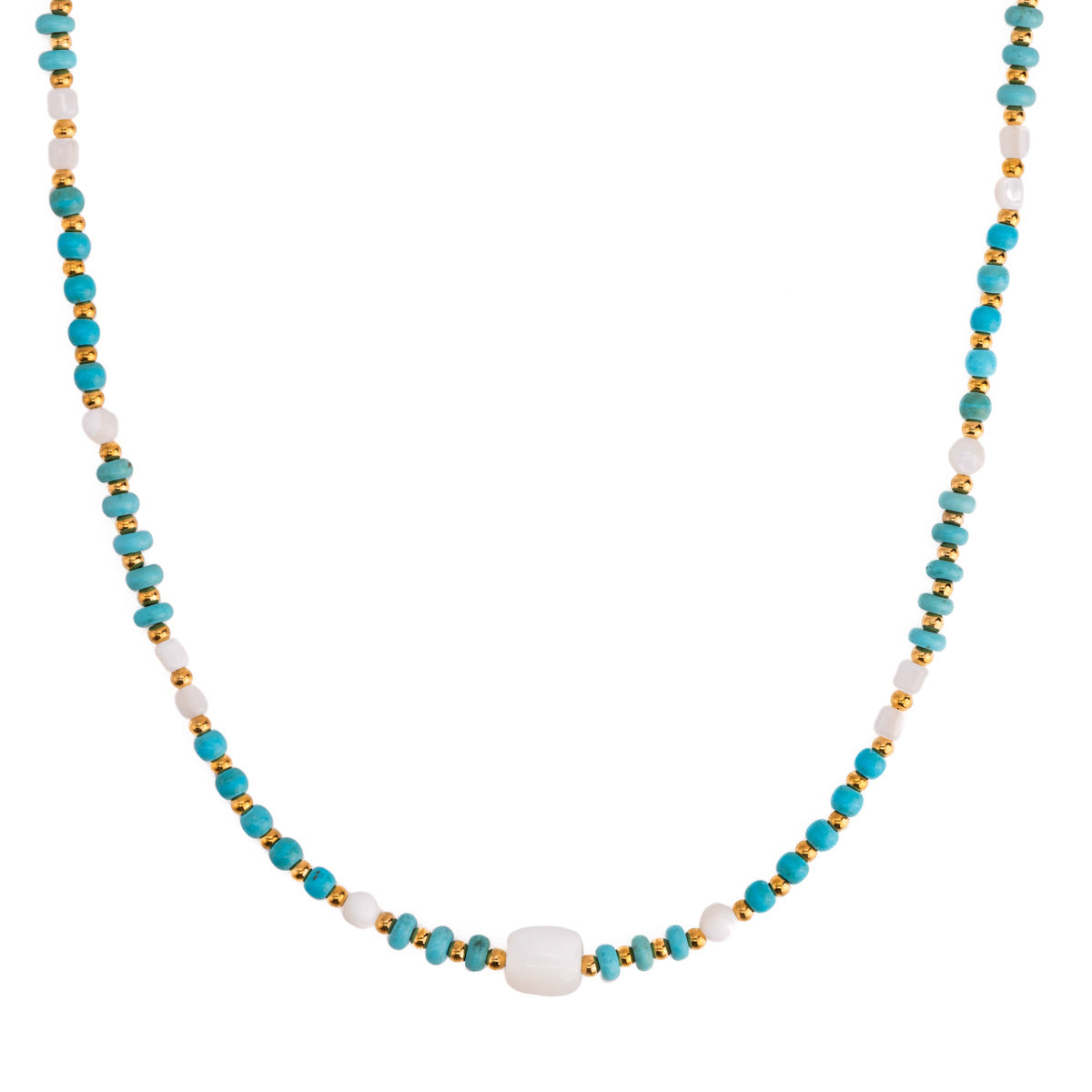 Collar con Colgante de Lazo y Pluma de Acero Inoxidable a la Moda con Piedra Natural Turquesa y Cuentas de Colores para Mujer