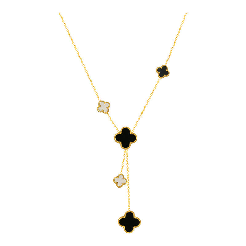 Original Design Four-Leaf Clover Pendant Necklace for Women in Titanium Steel with Plated Finish and Tassel Detail on O-Chain