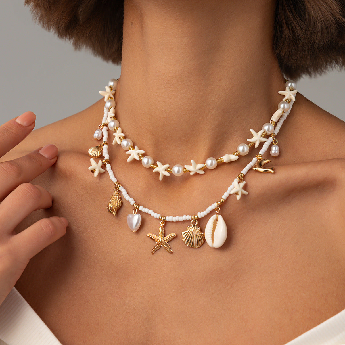Bohemian Plated Brass Zinc Alloy Animal Shell Starfish Pendant Necklace for Women