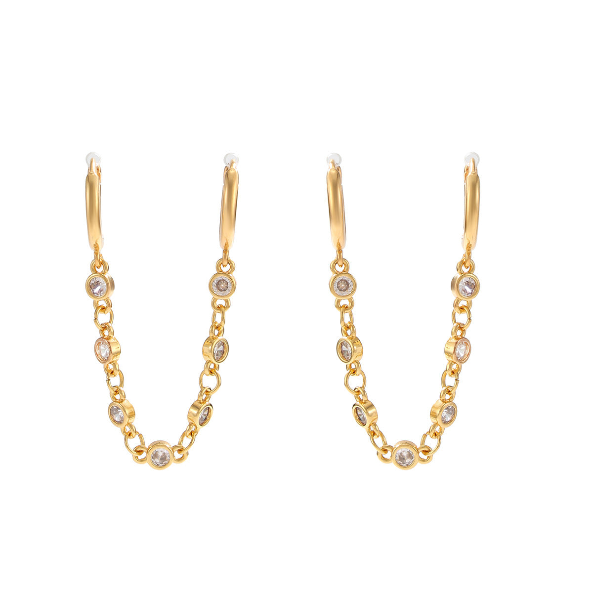 Luxury Geometric Gold Plated Brass Cubic Zirconia Hoop Earrings for Women