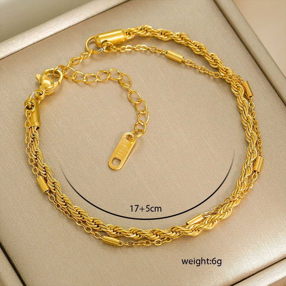 Bracciale Minimalista in Acciaio al Titanio da Donna con Placcatura in Oro 18K, Design a Catena Semplice, Set di Gioielli Versatili per Tutti i Giorni