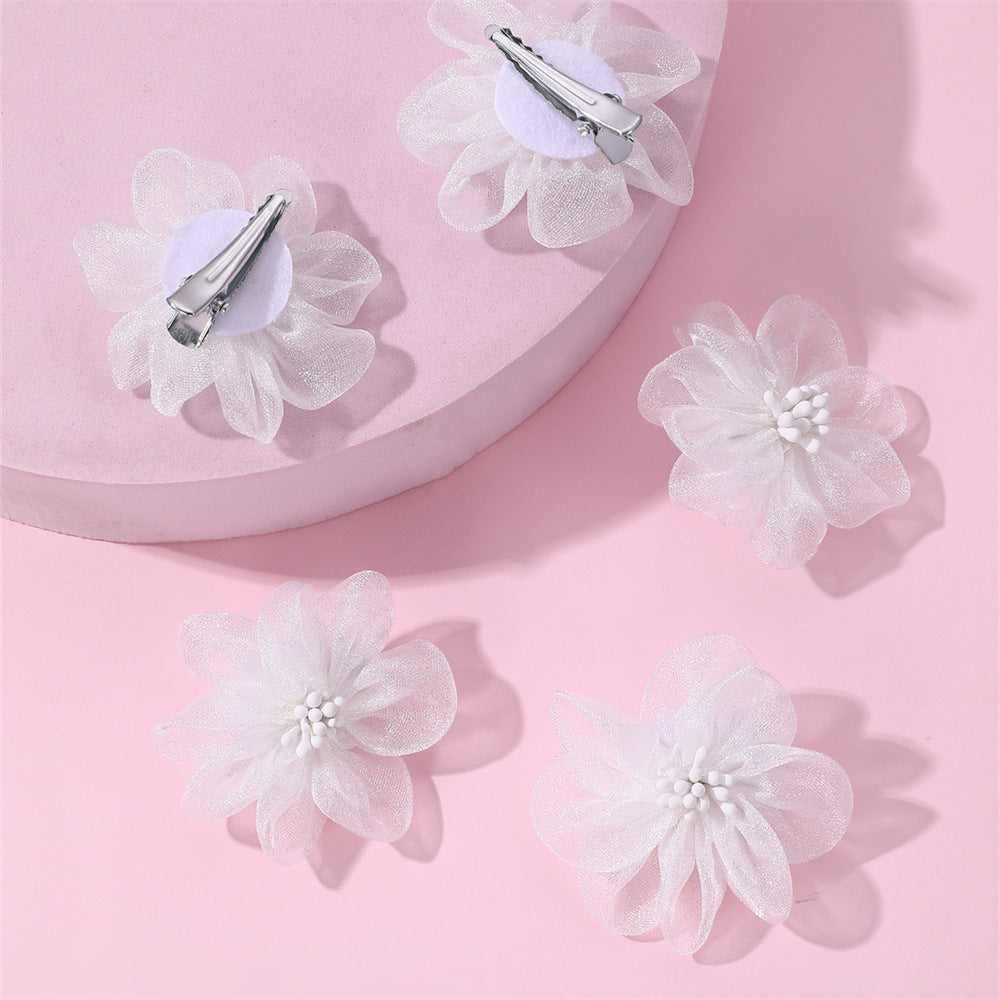 Set di graziosi fermagli per capelli floreali per bambini, accessori per capelli a forma di fiore in rete bianca per bambini di età compresa tra 3 e 10 anni