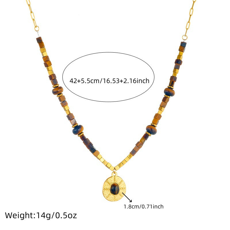 Vintage Geometric Square Round Heart Stainless Steel Plated Pendant Necklace for Women