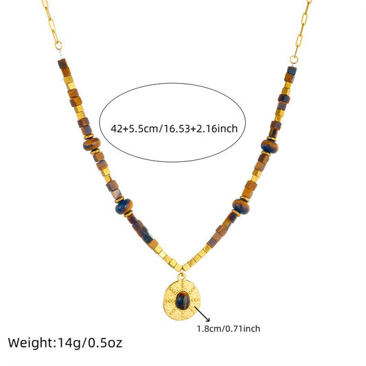Vintage Geometric Square Round Heart Stainless Steel Plated Pendant Necklace for Women
