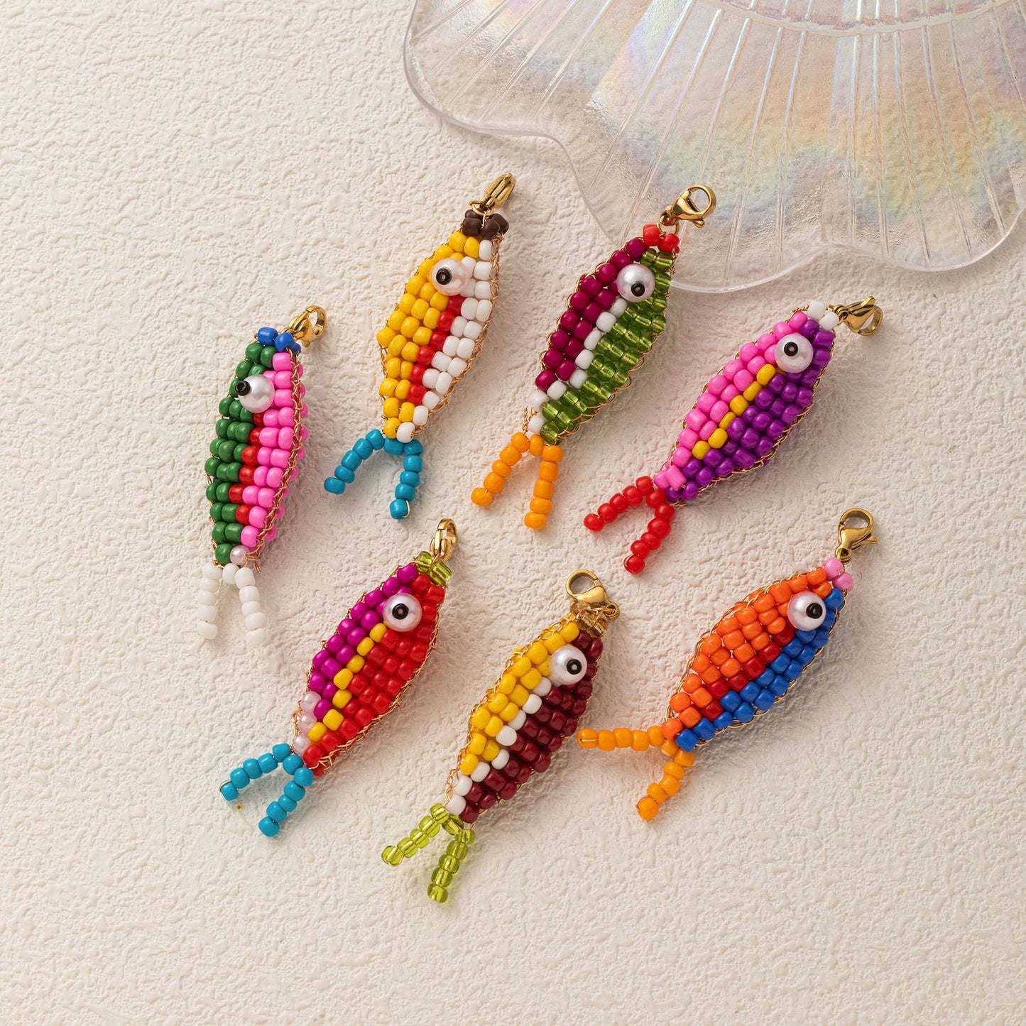 Minimalist Elegant 14K Gold Plated Brass Fish Charm Bar with Colorful Beads