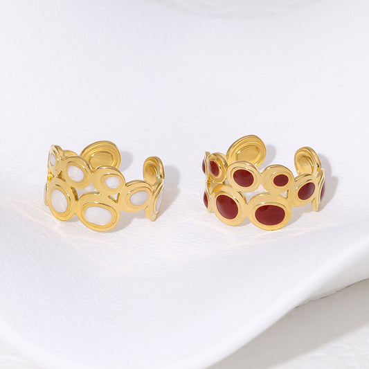 Vintage Geometric Open Ring 18K Gold Plated Titanium Steel Hollow Luxury Women