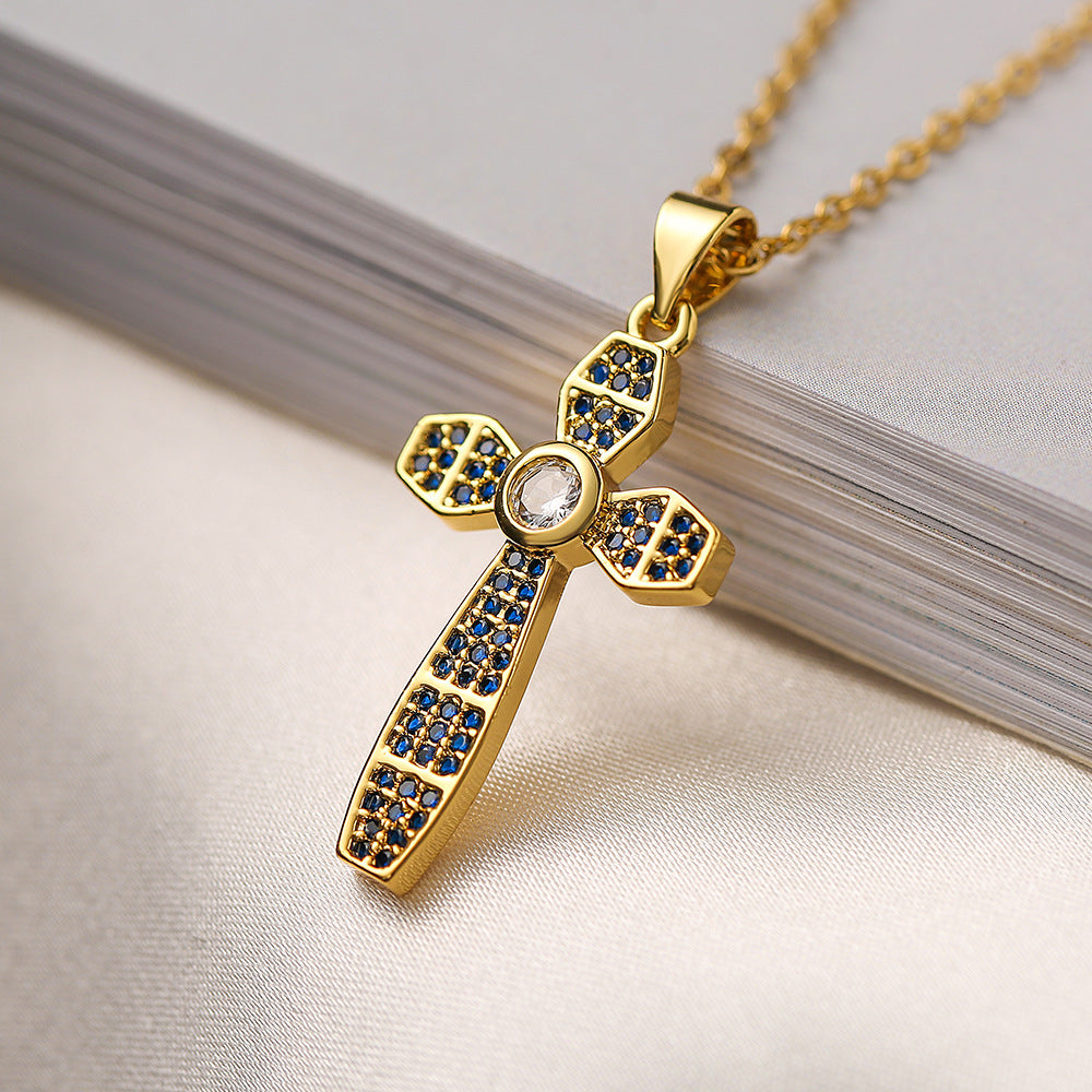 Geometric Pendant Necklace for Women with Gold Plated Zirconia on Copper Base, Minimalist Fashion Accessory