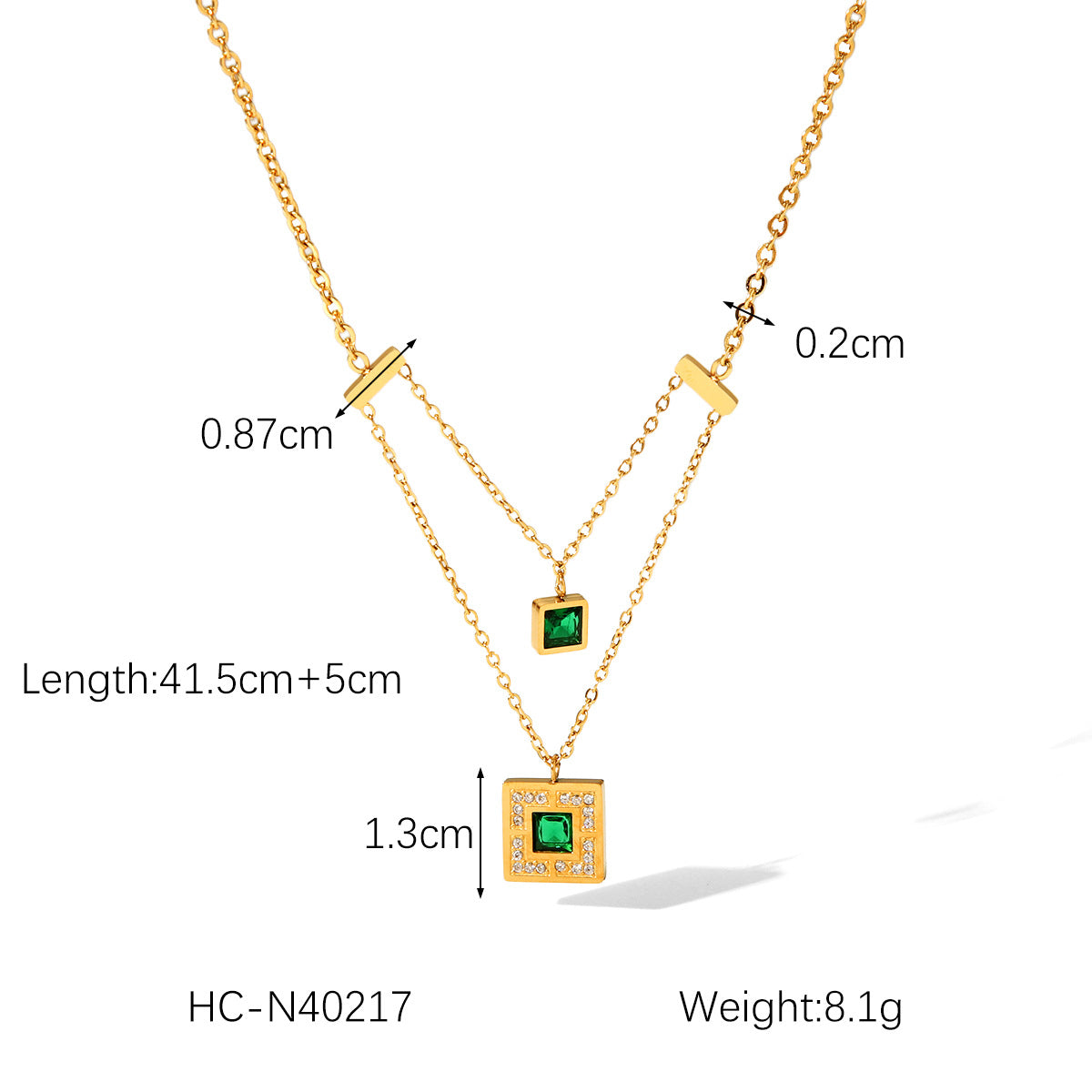 Ins Style Geometric Square Pendant Titanium Steel Necklace for Women with Rhinestone Inlay and Plated Finish