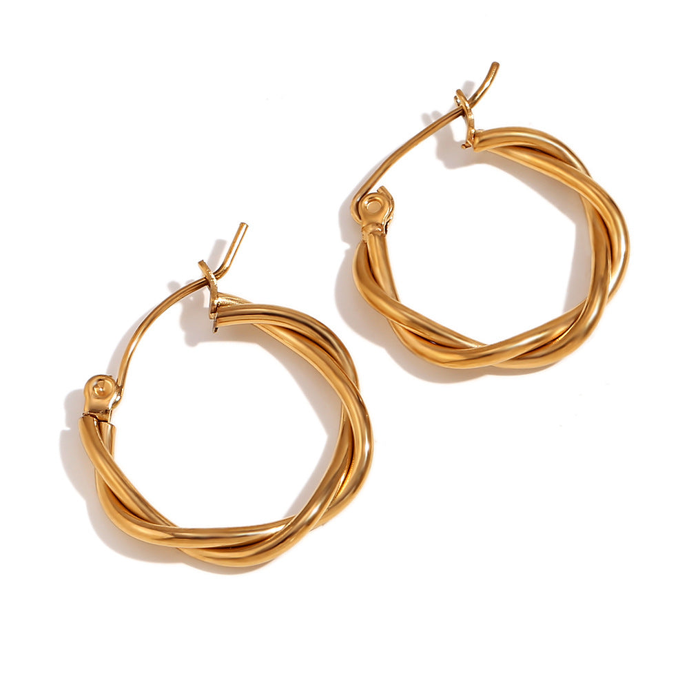 Minimalist Geometric Stainless Steel 18K Gold Plated Thin Braided Hoop Earrings for Women