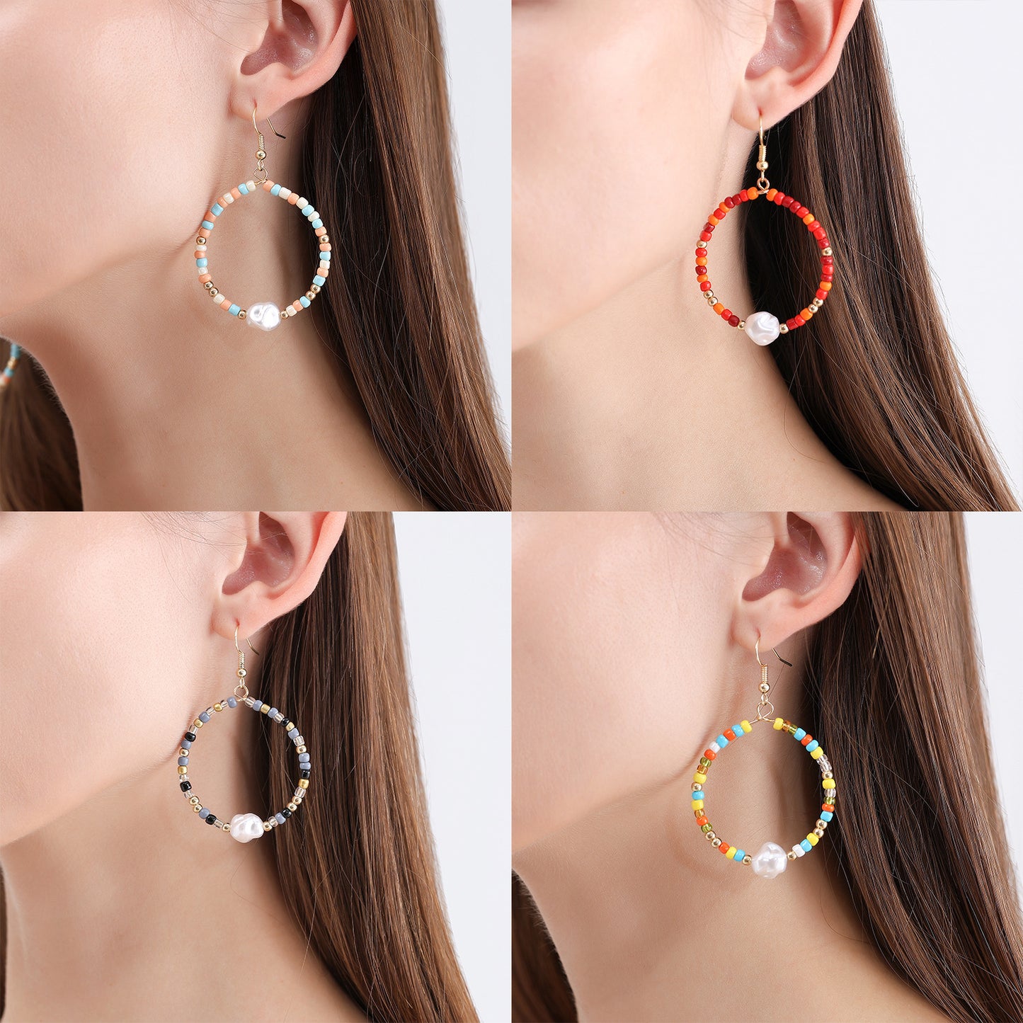 Fashionable Geometric Circle Earrings for Women in Alloy with Plating Finish, Imitation Pearl and Moon Motif Design