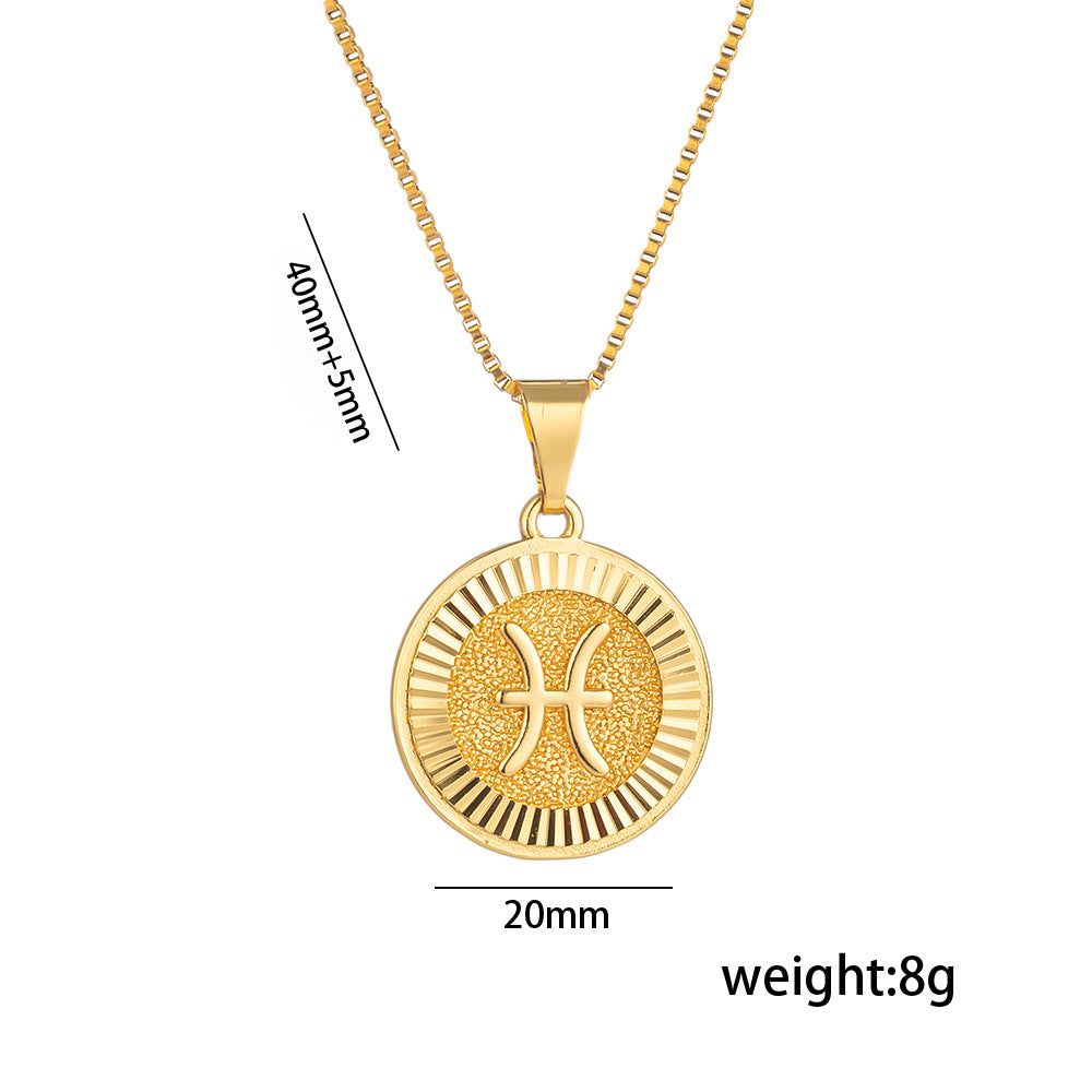 Fashionable Zodiac and Letter Shape Polished Titanium Steel Necklace for Women with O-Chain
