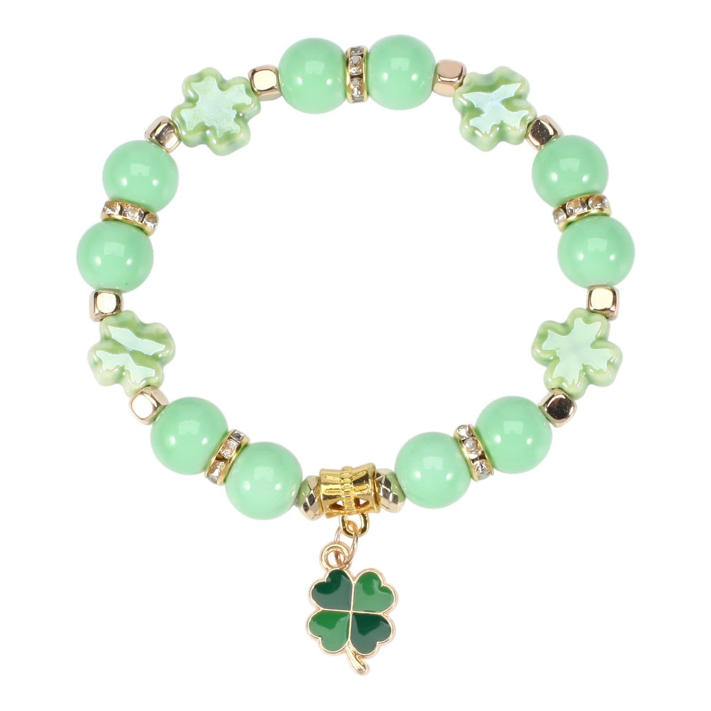 Elegant Four Leaf Clover Plant Floral Beaded Stretch Bracelet Unisex St. Patrick's Day Jewelry