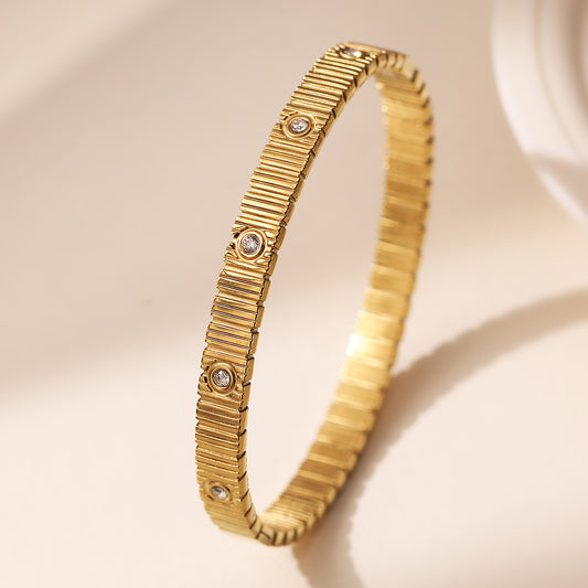 Minimalist Vintage 18K Gold Plated PVD Stainless Steel Bracelet with Cubic Zirconia Geometric Design for Women
