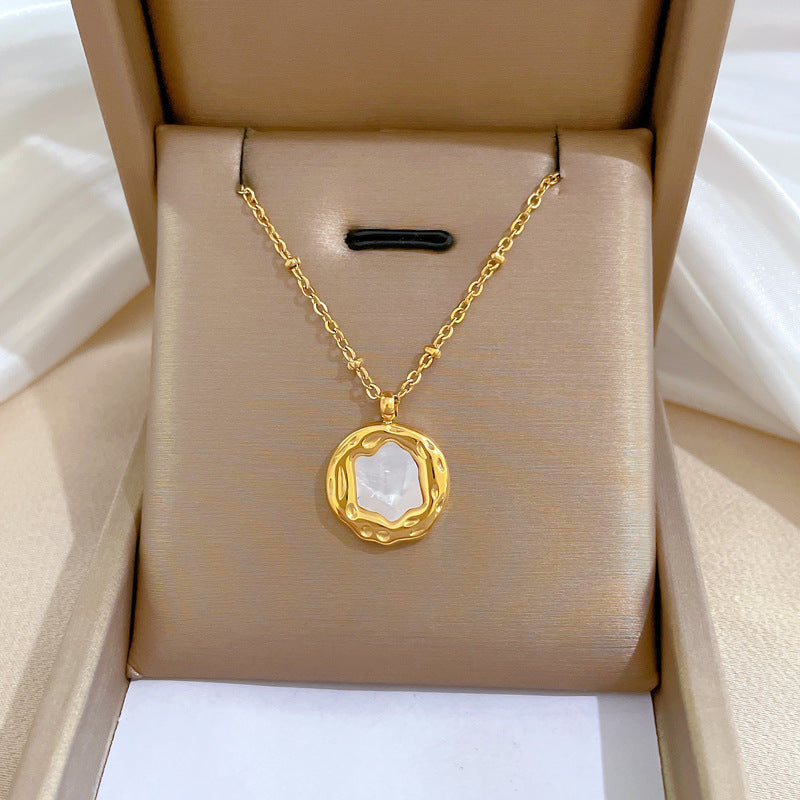 Minimalist Irregular Shell-Shaped Titanium Steel Necklace with Gold Plating for Women