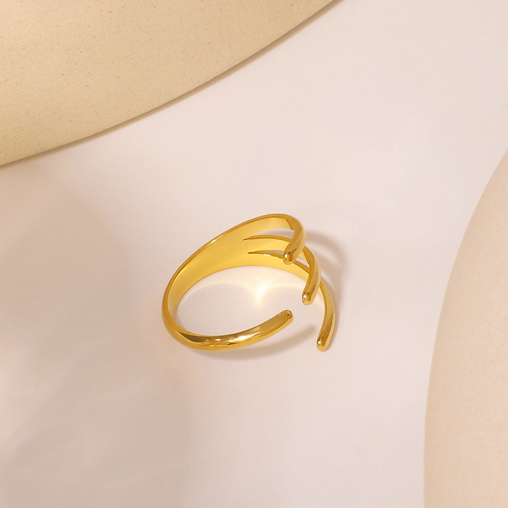 Minimalist Geometric Line Open Ring in Stainless Steel with Gold Plating for Unisex Wear