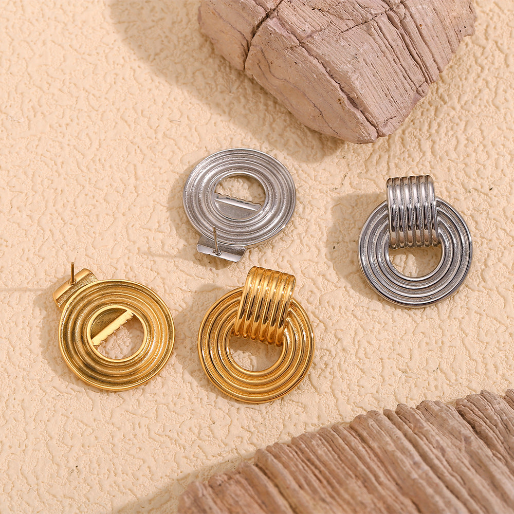 Orecchini a Cerchio da Donna Minimalisti Retrò in Acciaio Inossidabile Placcato Oro 18K