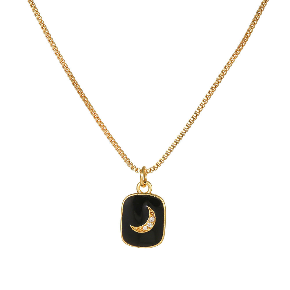 Elegant 18K Gold Plated Heart Geometric Brass Drip Oil Necklace with Cubic Zirconia for Unisex