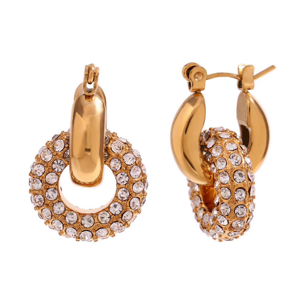 Fashionable Minimalist Geometric Stainless Steel Plated 18K Gold Micro-Paved Hoop Earrings for Women