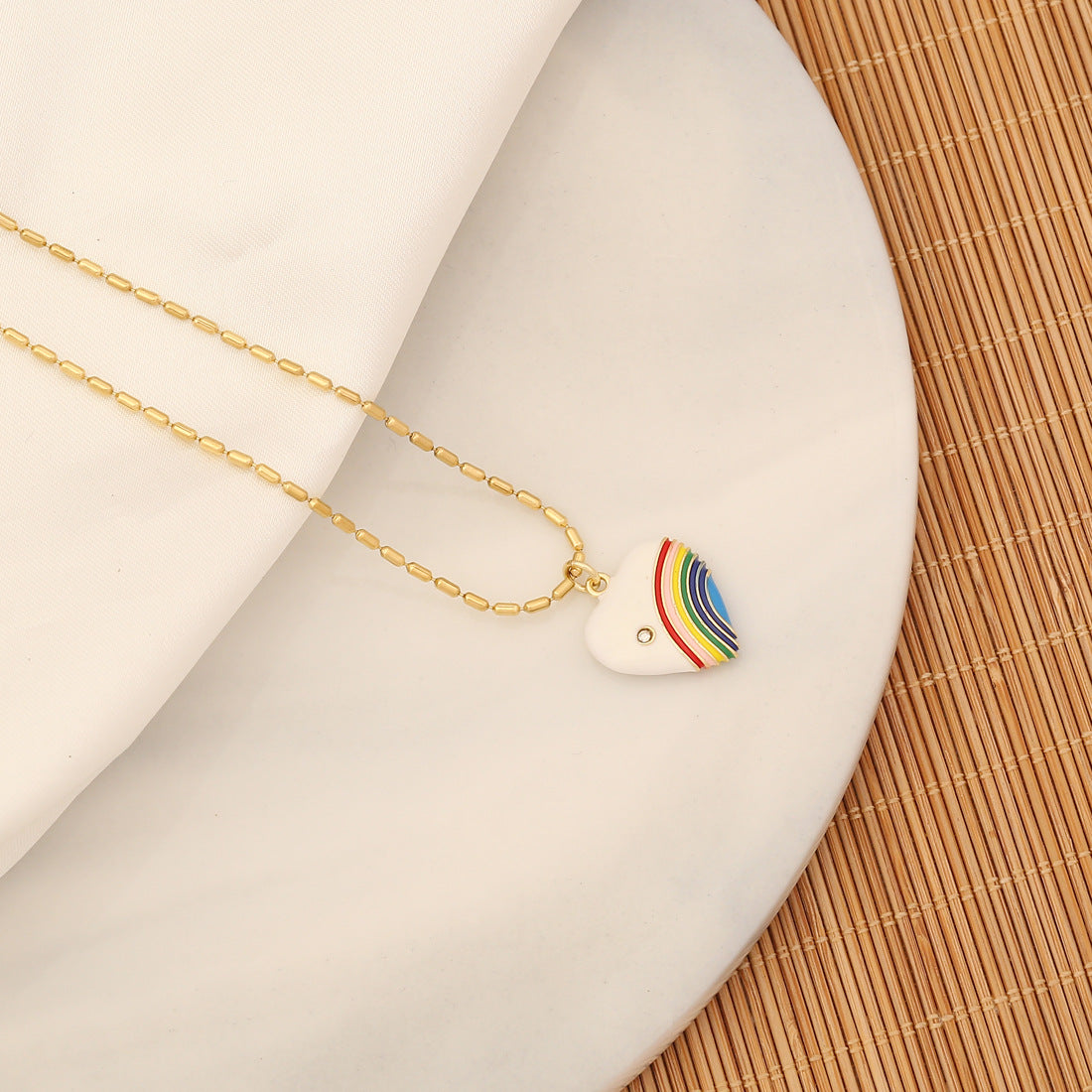 Handmade Heart and Star Shaped Natural Stone Necklace in Copper Pendant on Stainless Steel Clavicle Chain for Women