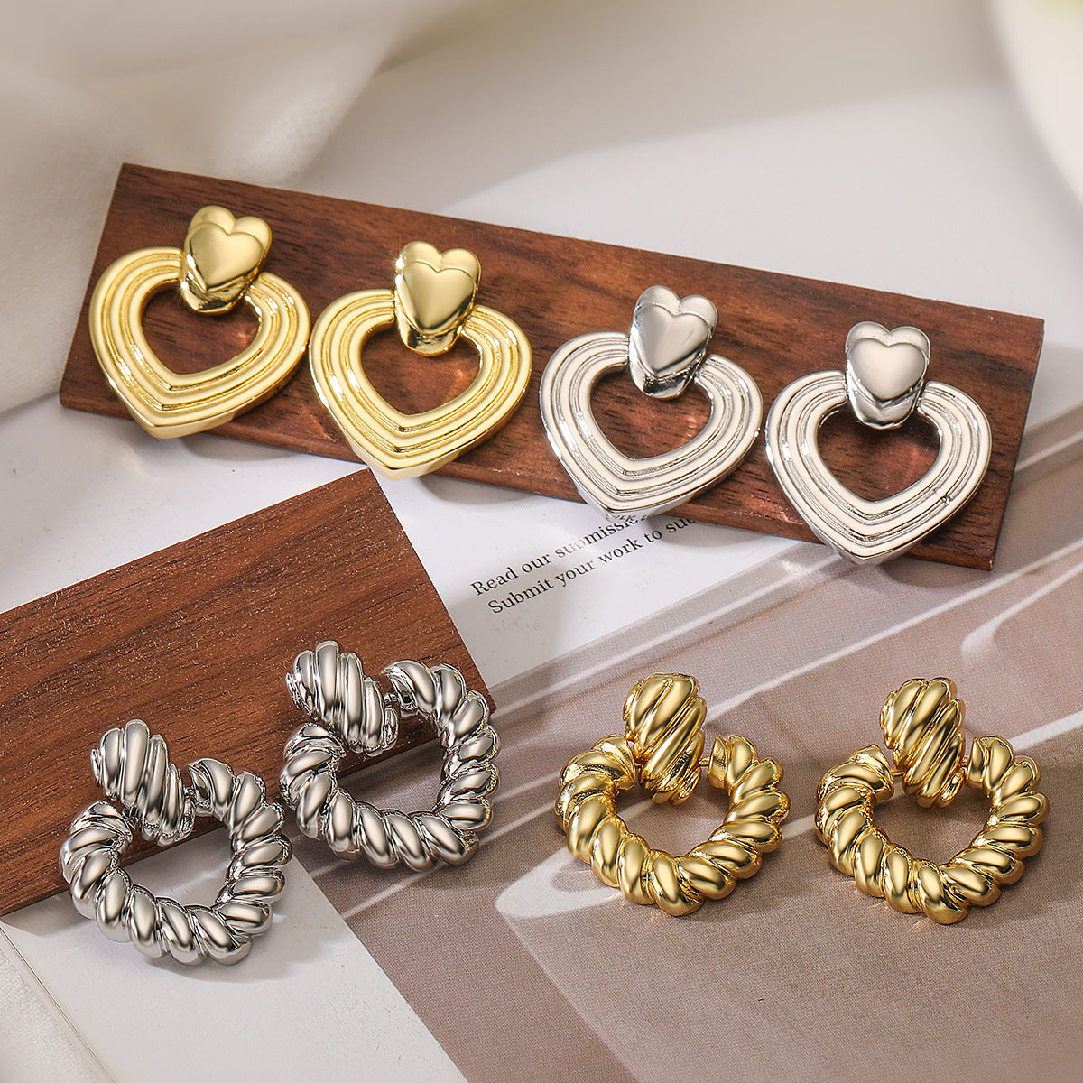 Minimalist Spiral Heart-Shaped Copper Earrings with Real Gold Plating for Women, Irregular Geometric Design, Luxury-Inspired Fashion Jewelry