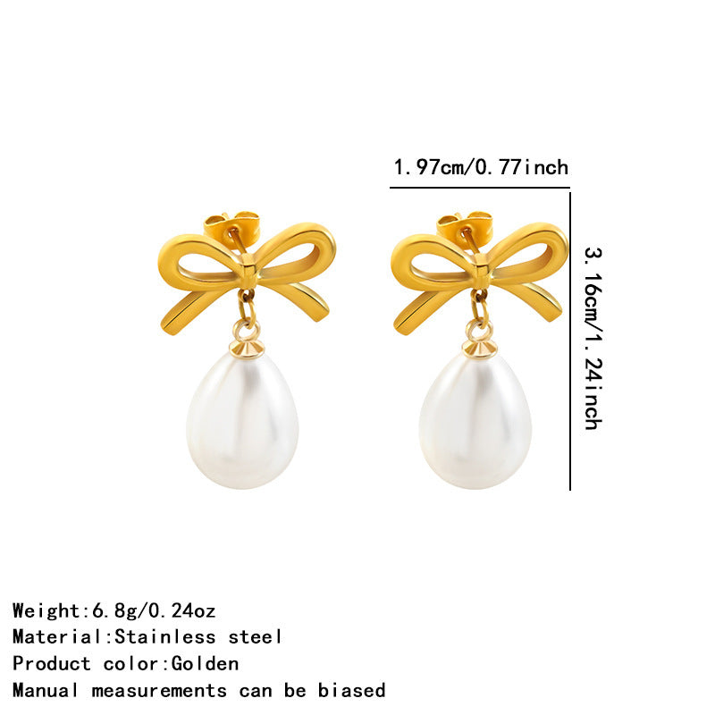 Sweet Elegant Floral Bow Plated Stainless Steel Dangle Earrings for Women