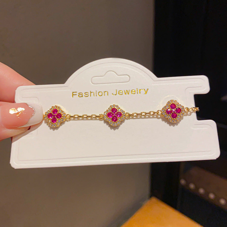 18K Gold Plated Cubic Zirconia Floral Brass Bracelet for Women