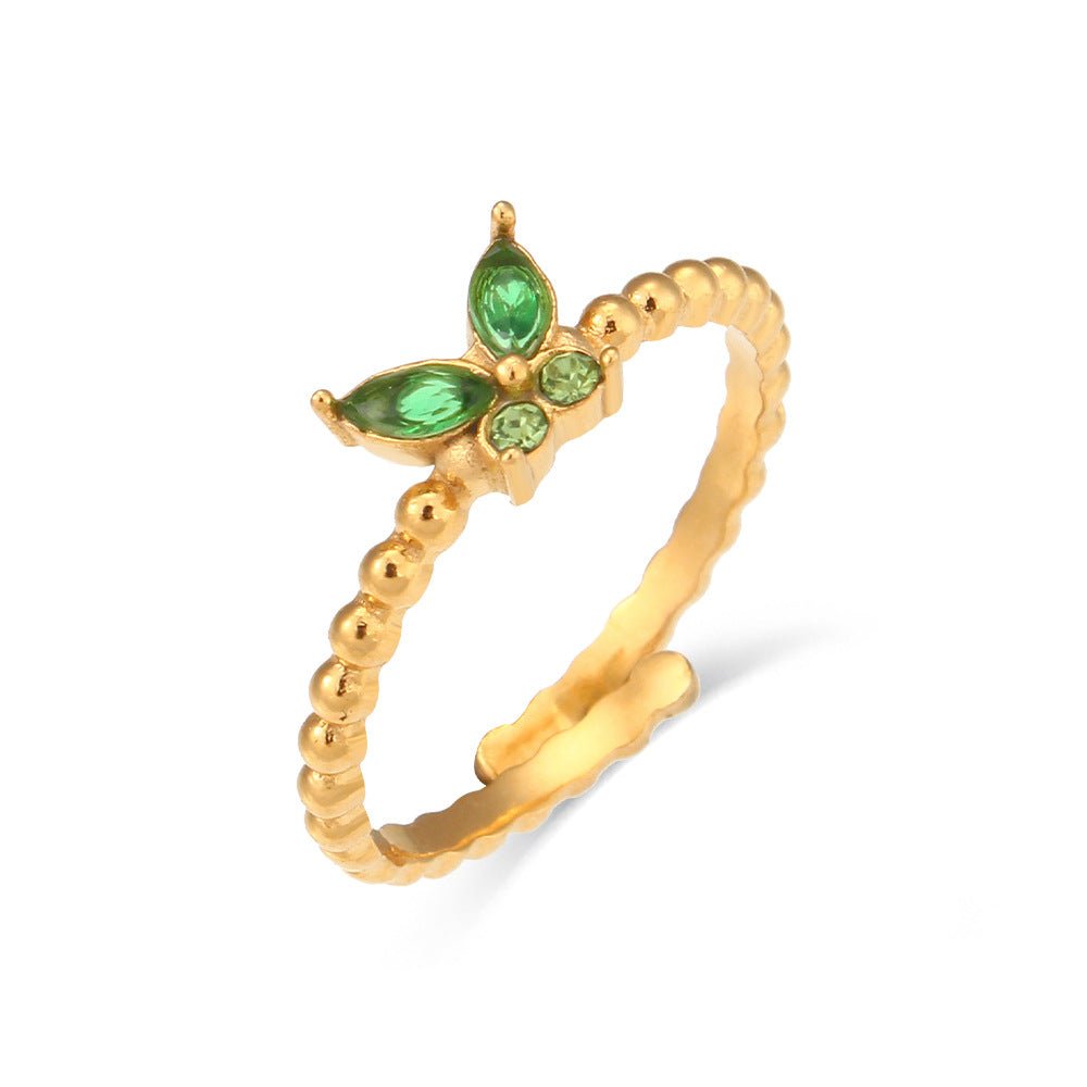 Minimalist Butterfly-Shaped Adjustable Stainless Steel Ring for Women with Plated Finish
