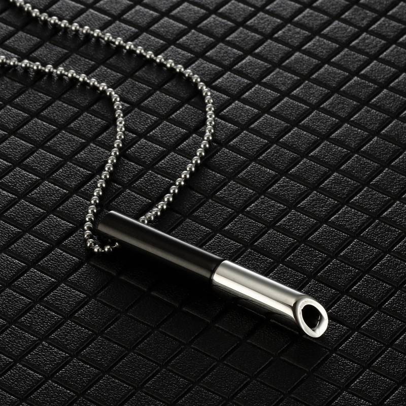 Mindfulness Meditation Whistle Pendant Necklace in Stainless Steel with Geometric Shape Polished Finish for Stress Relief and Yoga Practice