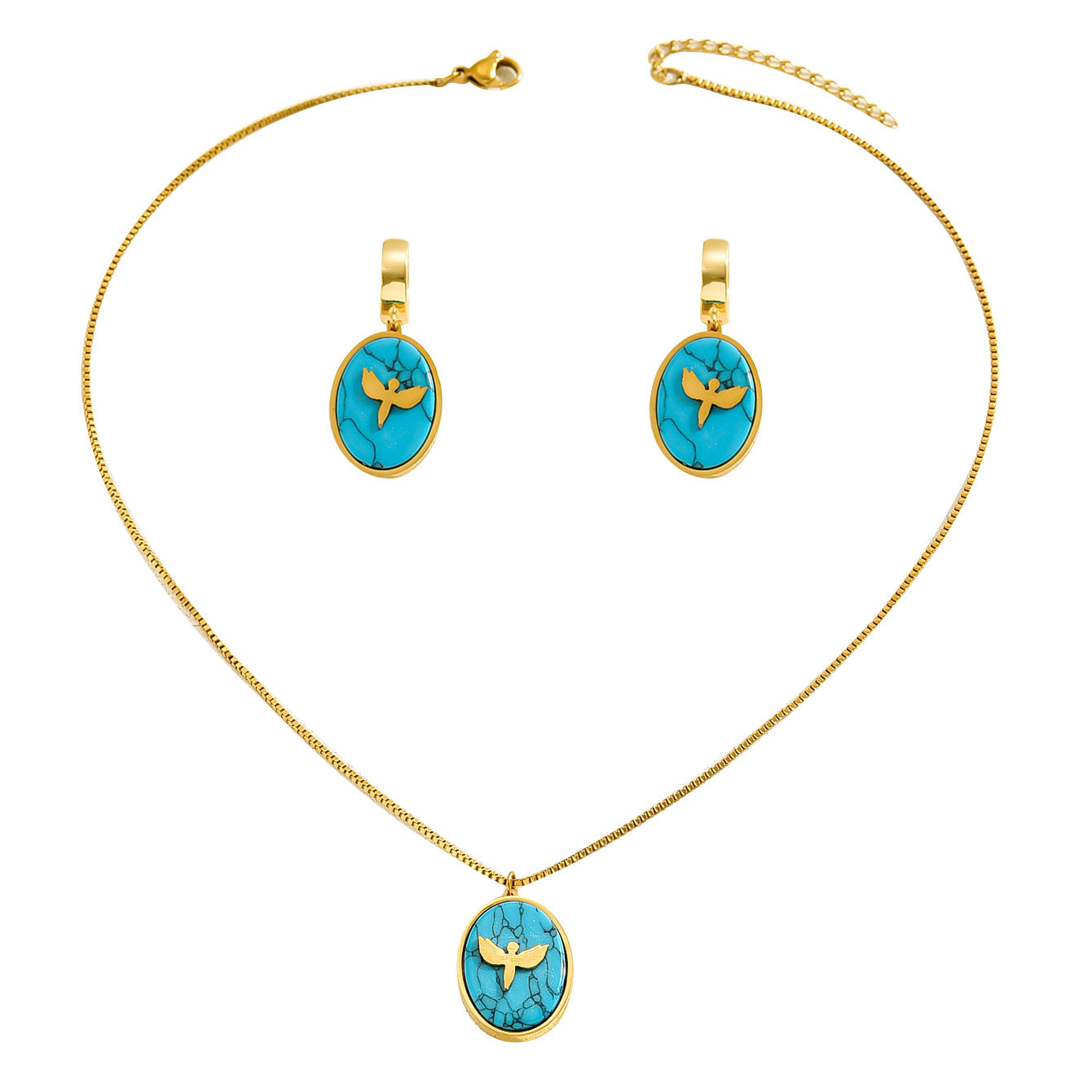 Set di orecchini e collana con ciondolo in rame intarsiato turchese con motivo orso e animali in stile Fashion Commuter con finitura smaltata