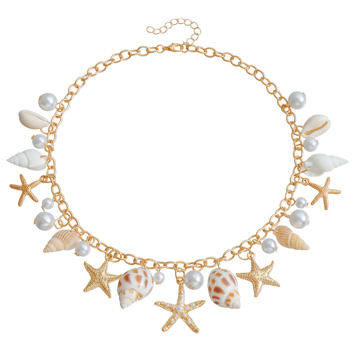 Bohemian Beach Shell Waist Chain with Starfish and Conch Pendant for Women Summer Travel Style Metal Body Chain with Painted Finish