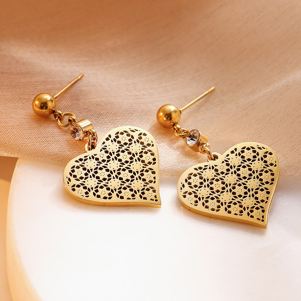 Minimalist Hollow Heart-Shaped Titanium Steel Earrings for Women with Plated Finish