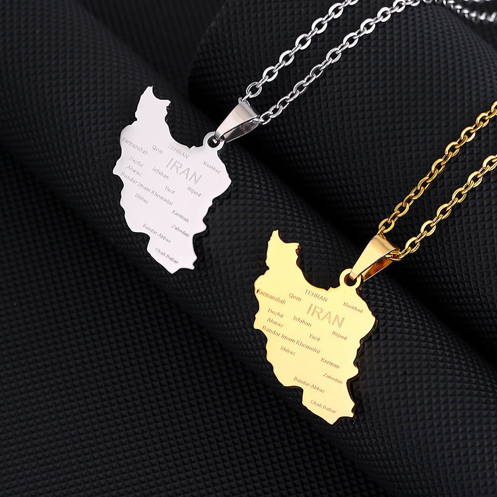 Collana con Pendente Geometrico in Stile Etnico in Acciaio Inox con Pendente in Acciaio al Titanio e Finitura Galvanizzata per Coppie