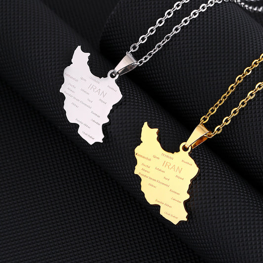 Collana con Pendente Geometrico in Stile Etnico in Acciaio Inox con Pendente in Acciaio al Titanio e Finitura Galvanizzata per Coppie