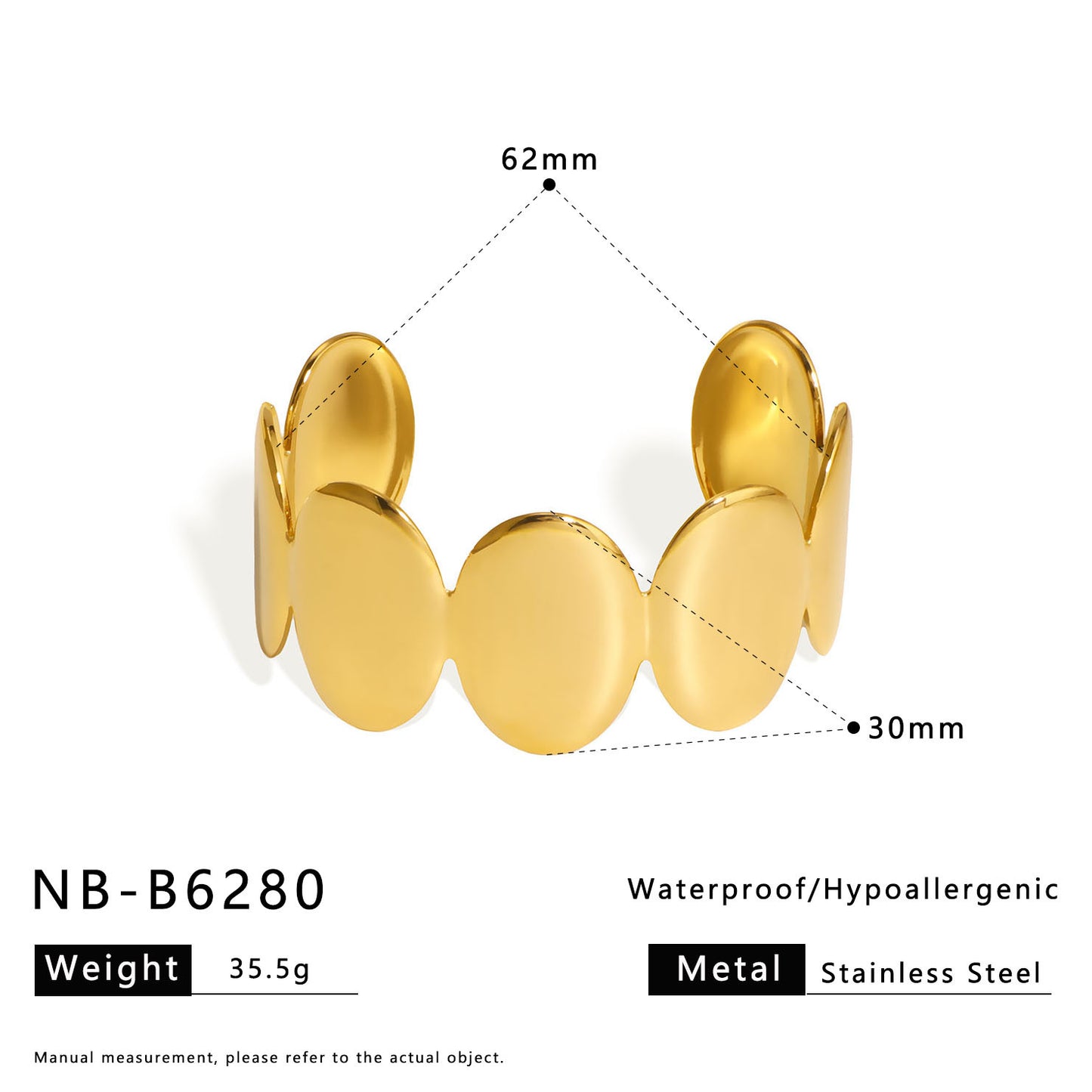 Minimalist Geometric Stainless Steel Wide Cuff Bracelet with 18K Vacuum Plating for Women