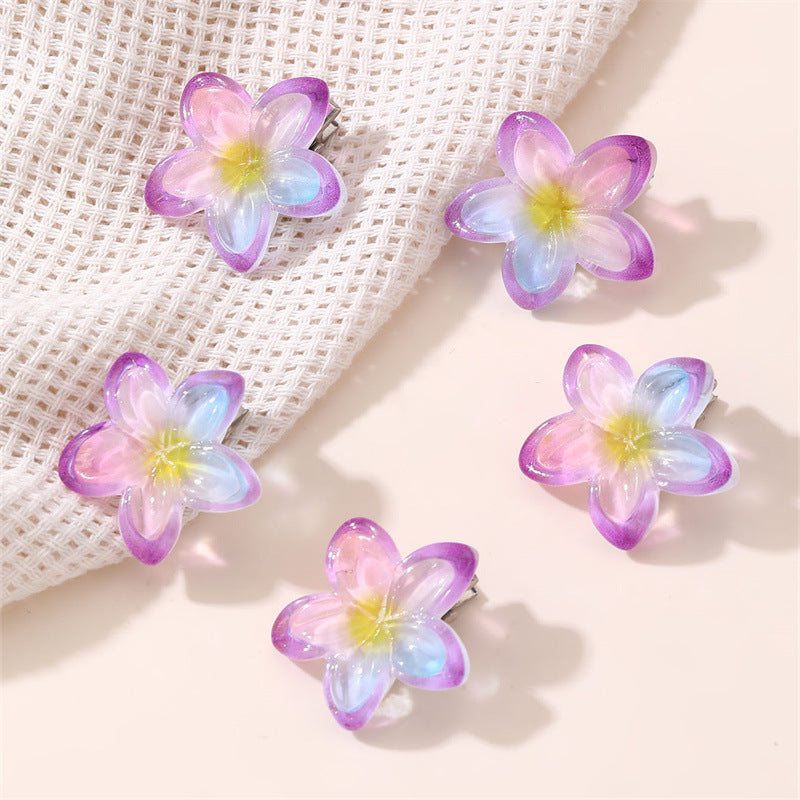 Set di fermagli per capelli a forma di fiocco in stile naturale per ragazze con design floreale sfumato, fermagli a becco d'anatra in resina plastica, accessori per capelli per bambini fatti a mano