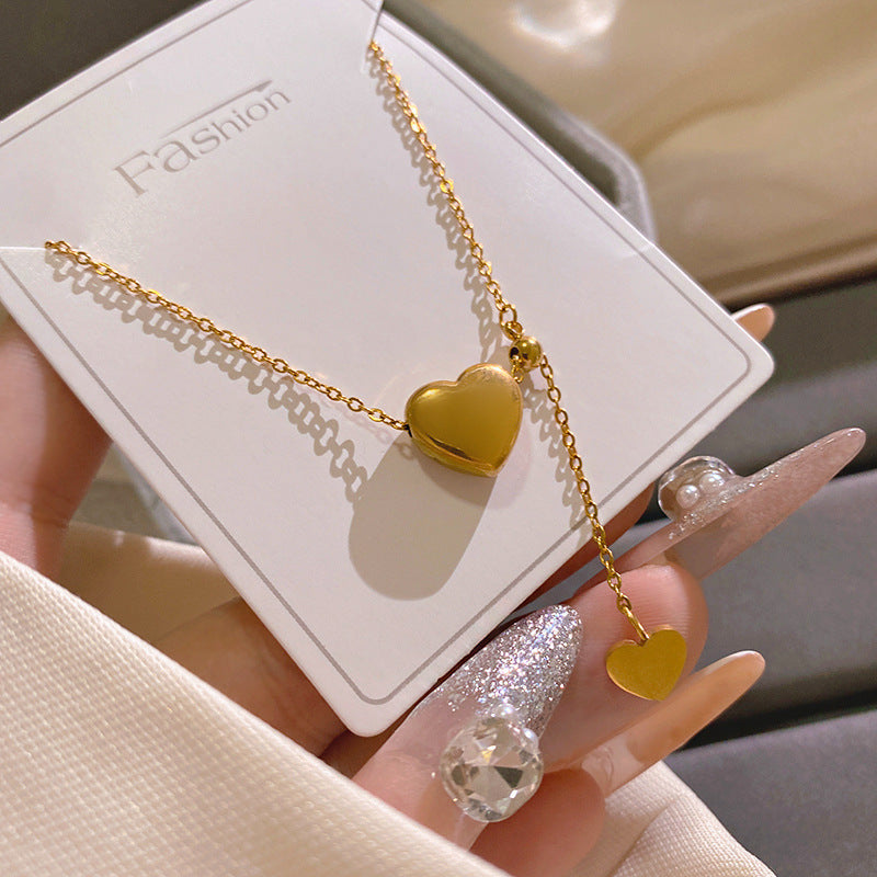 Elegant Gold Plated Titanium Steel Double Heart Adjustable Necklace