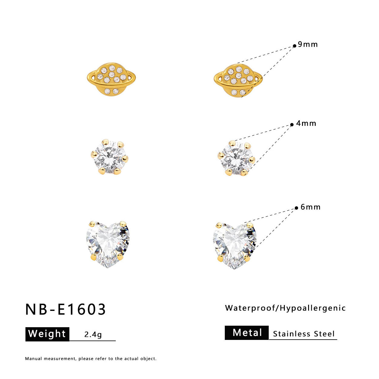 Minimalist Star and Planet Shaped Stainless Steel Earrings with Rhinestone Inlay for Women