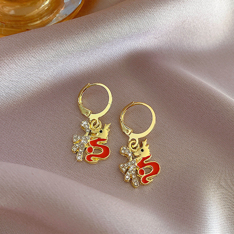 Fashionable Dragon-Shaped Zirconia Ear Cuffs for Women Stainless Steel Plated with Real Gold No-Piercing Ear Bone Clips
