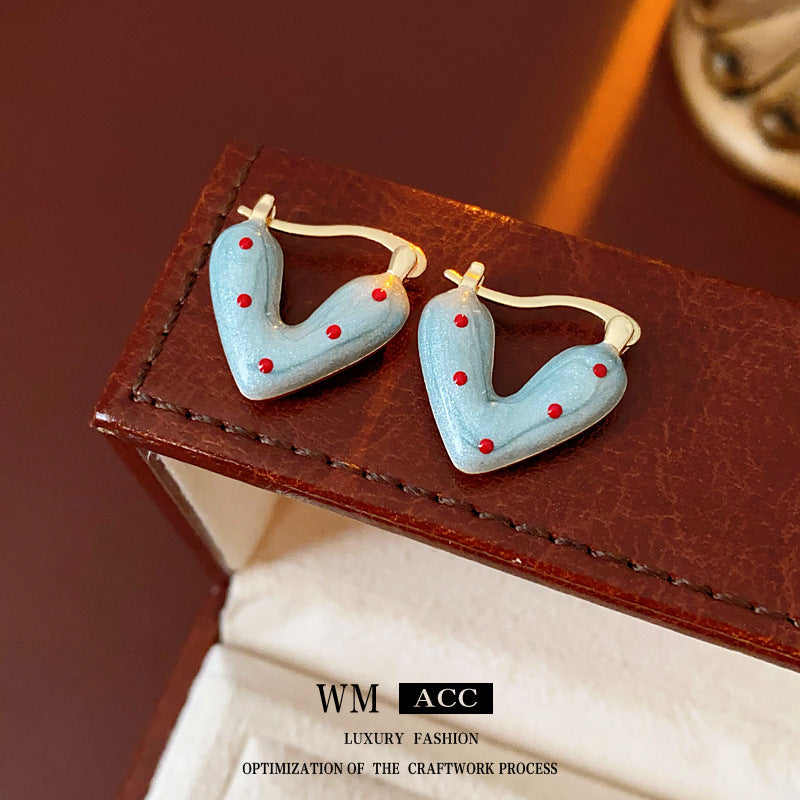 Chic Heart-Shaped Enamel Earrings with Stainless Steel Posts for Women