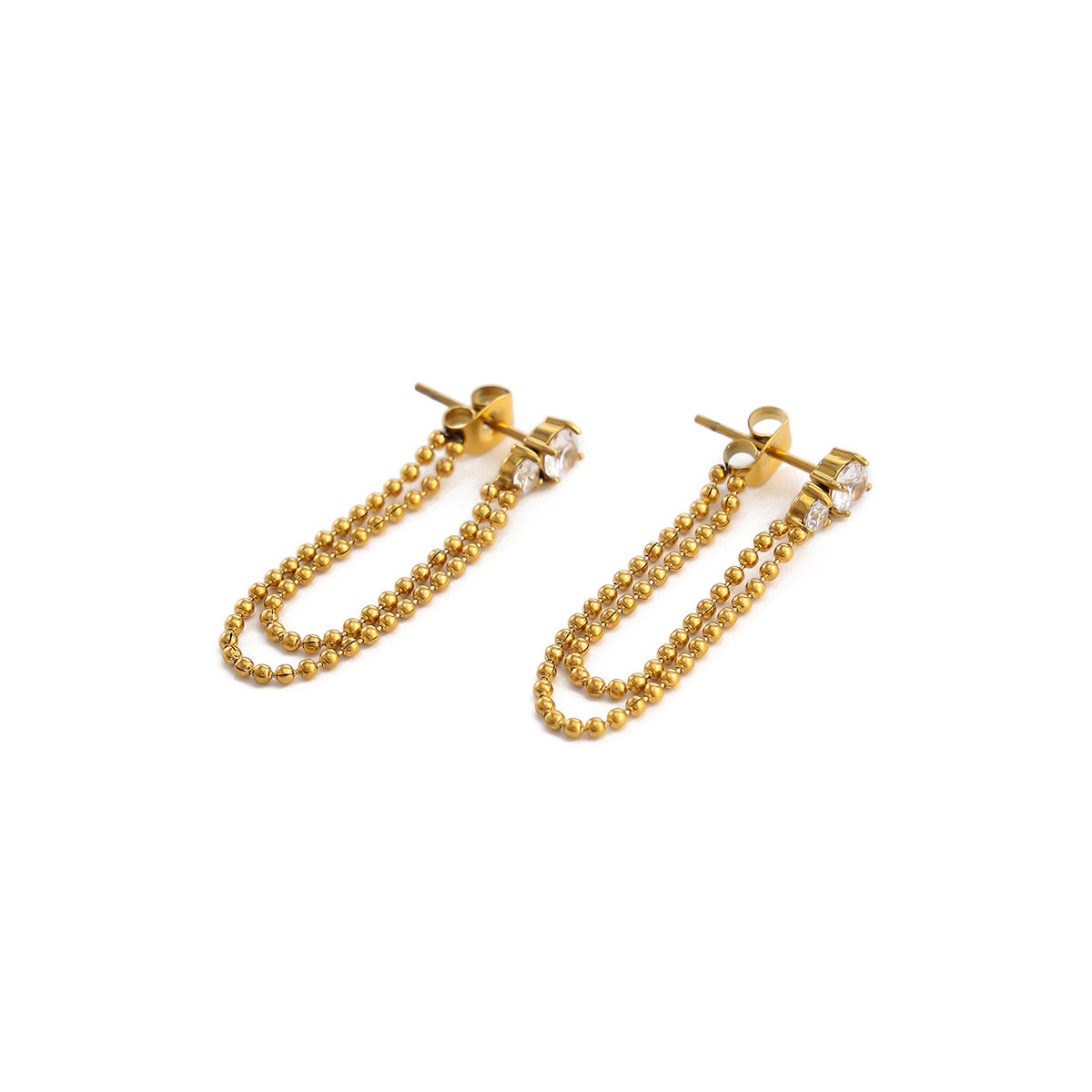 Luxury 18K Gold Plated Stainless Steel Oval Teardrop Rhinestone Tassel Earrings for Women