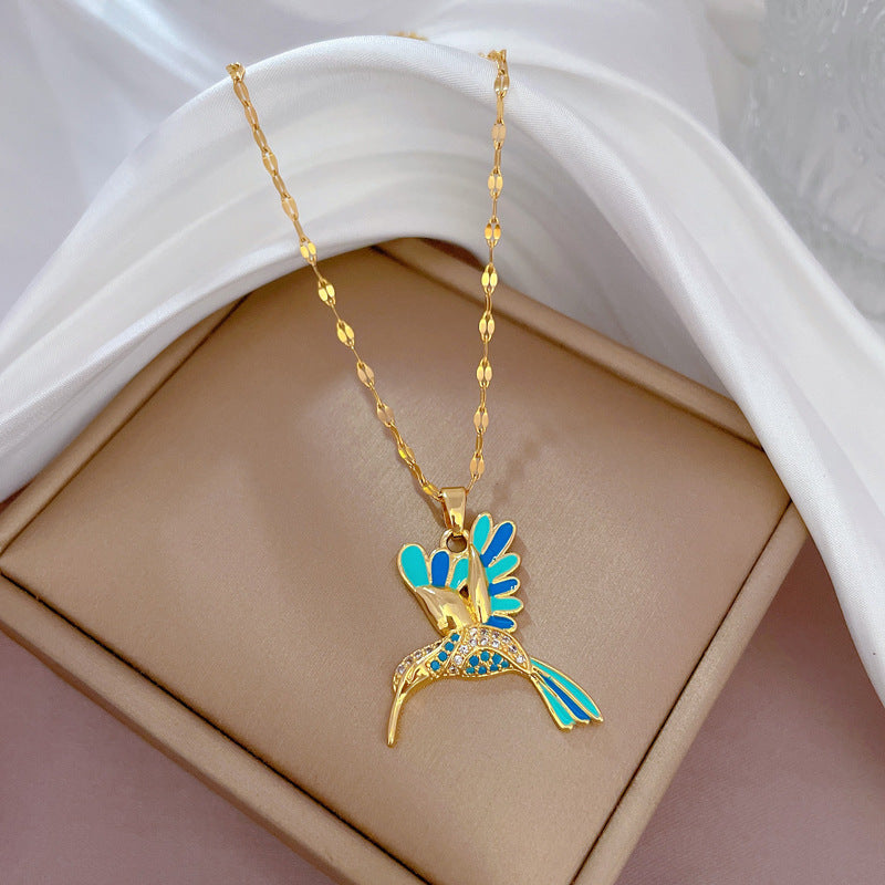 Collana Lussuosa Minimalista Fresca e Dolce in Acciaio al Titanio Geometrica con Pavé di Zirconi