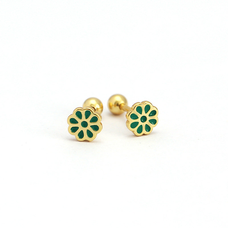 Minimalist Floral Earrings for Women in 925 Sterling Silver with Enamel Flower Design