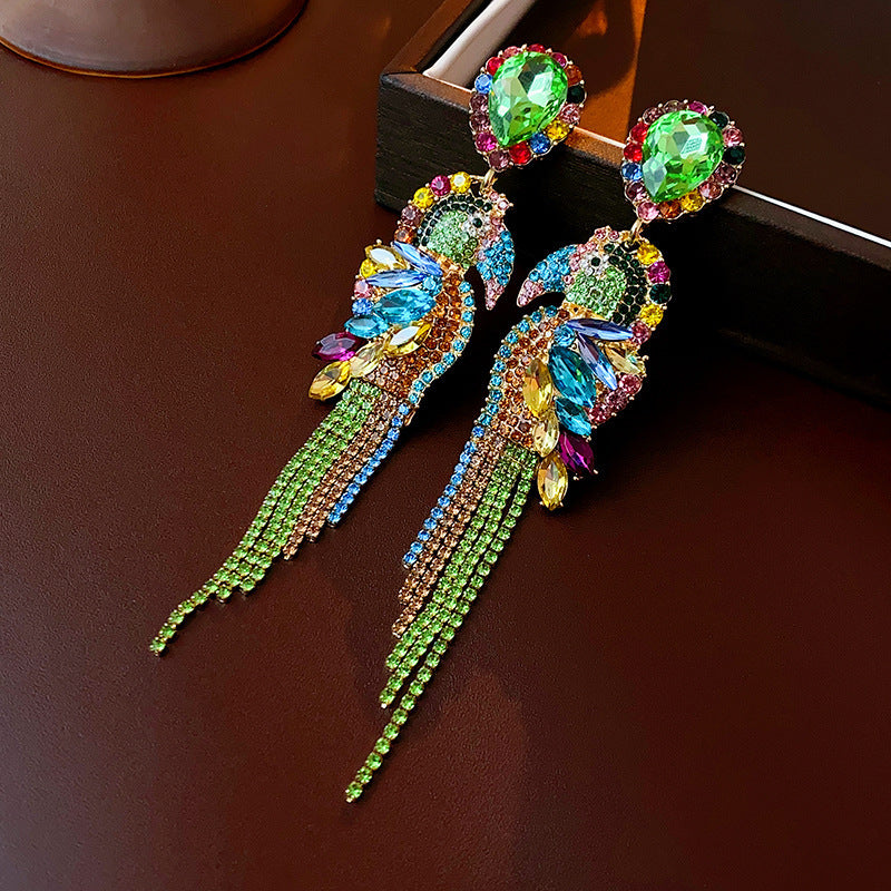 Vintage-Style Parrot-Shaped Earrings in Gold-Plated Copper with 925 Sterling Silver Posts for Women