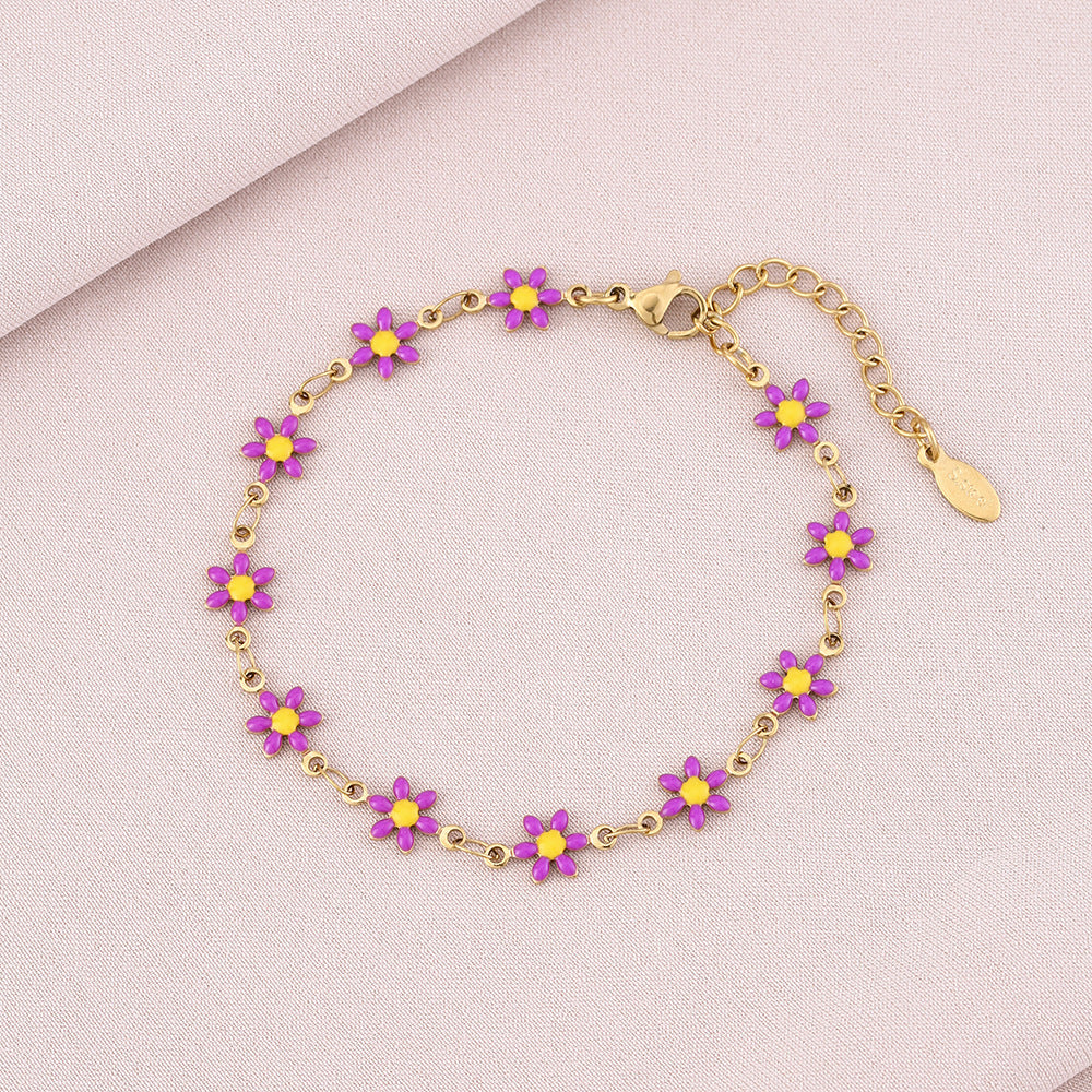 Pulsera geométrica minimalista de acero inoxidable con motivo de pétalos para mujer y hombre, accesorio de moda electrochapado