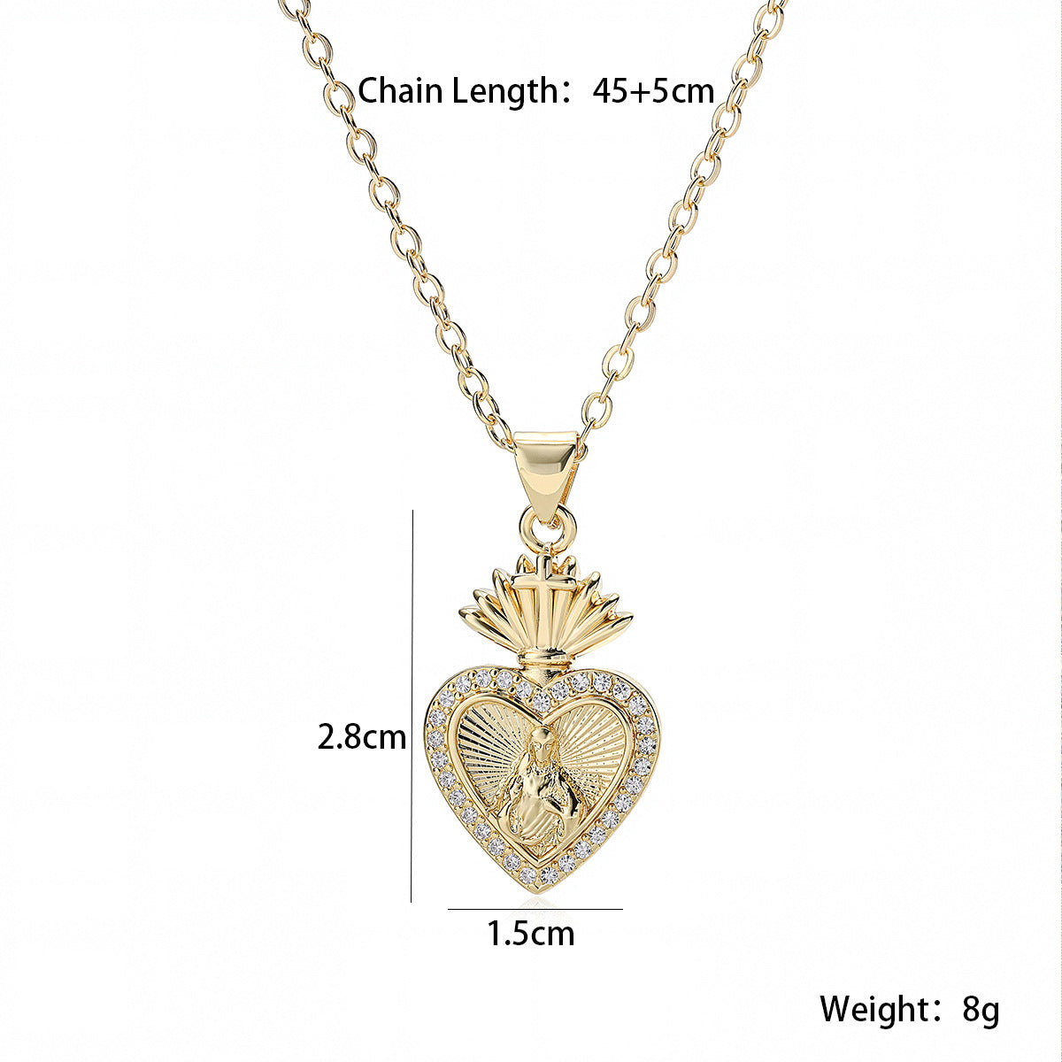 Vintage 18K Gold Plated Brass Heart Cubic Zirconia Pendant Necklace for Women