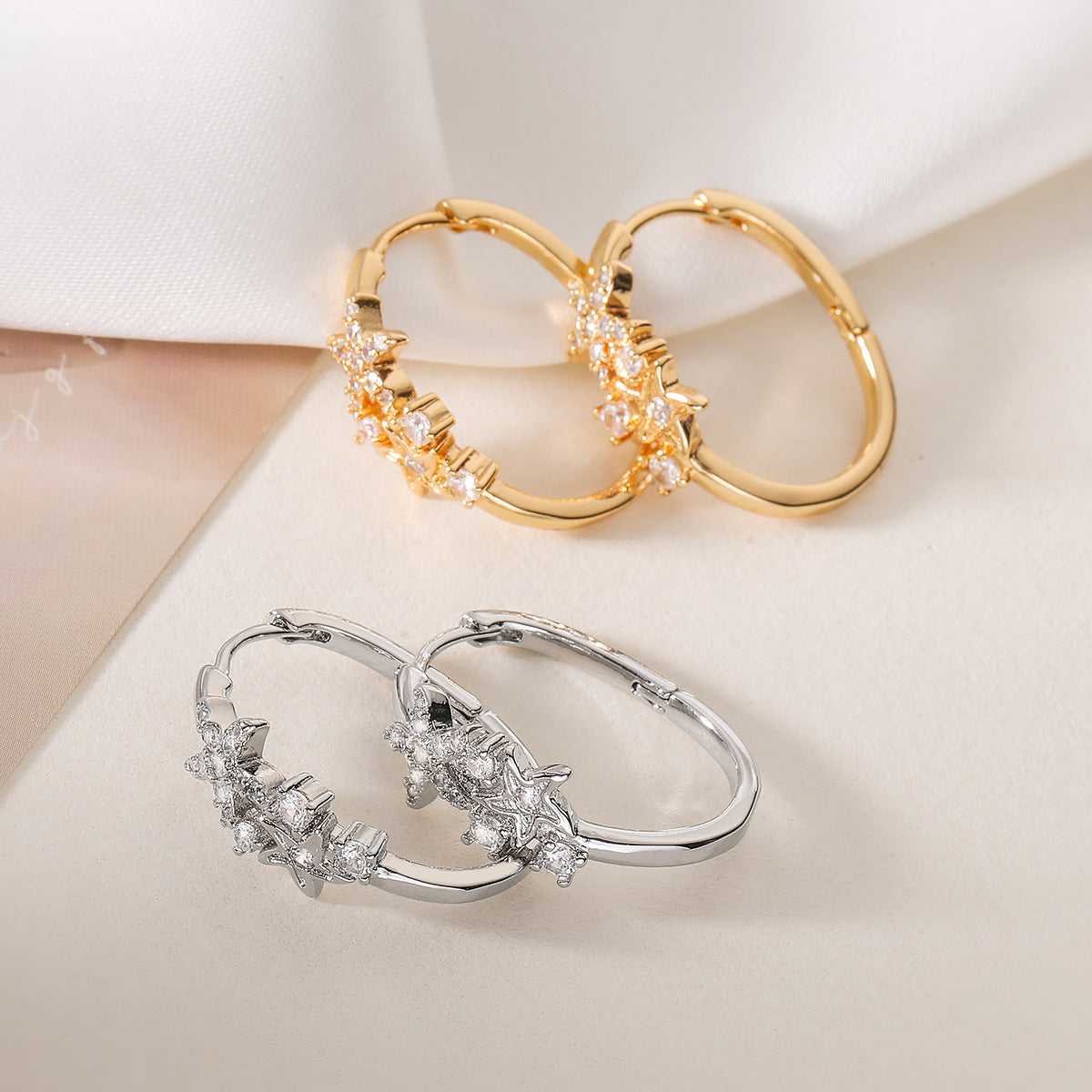 Minimalist Starfish-Shaped Copper Earrings with 18K Gold Plating and Micro-Paved Zirconia for Women