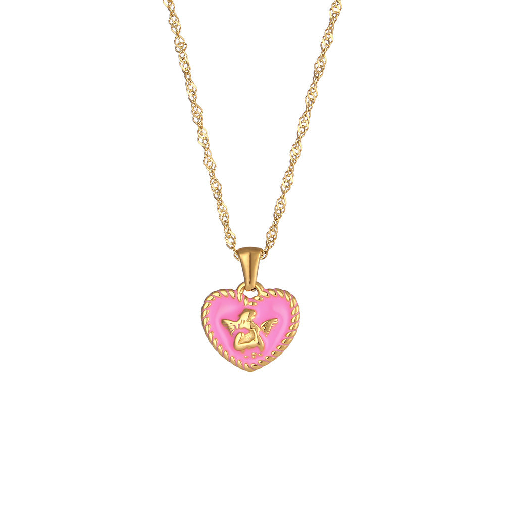 Vintage-Inspired Heart-Shaped Stainless Steel Pendant Necklace for Women with Plated Finish