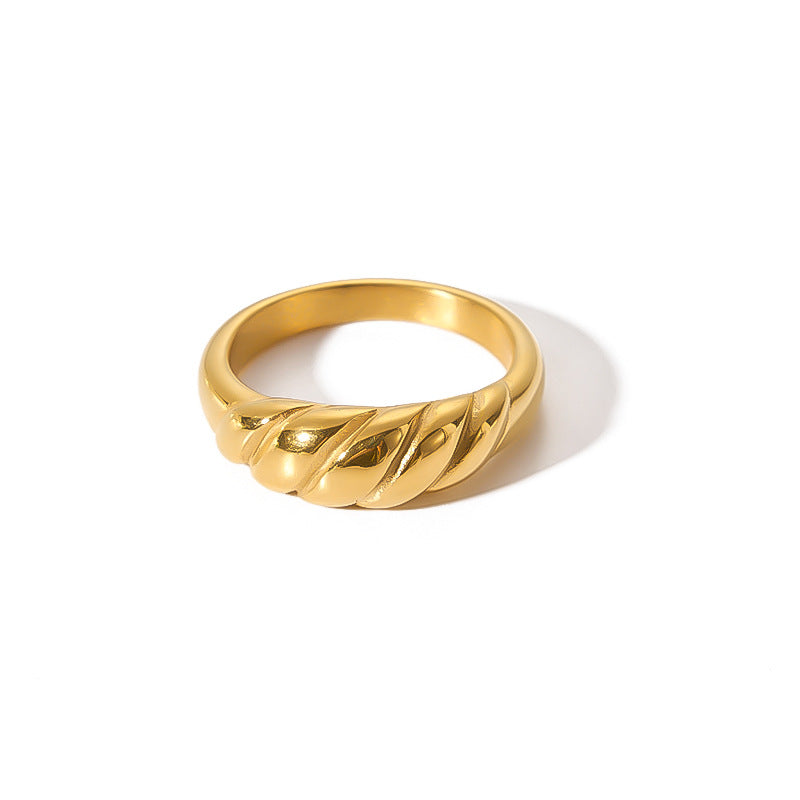 Minimalist Wave-Shaped Stainless Steel Ring with 18K Gold Plating for Women
